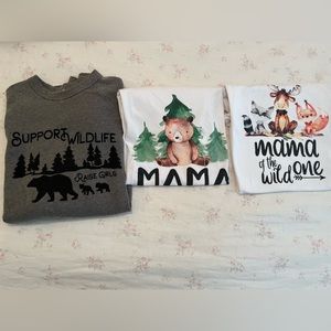 Mama Bear Lot 2 Tees & Crew neck Girl Mom Bella & Canvas New No Tags